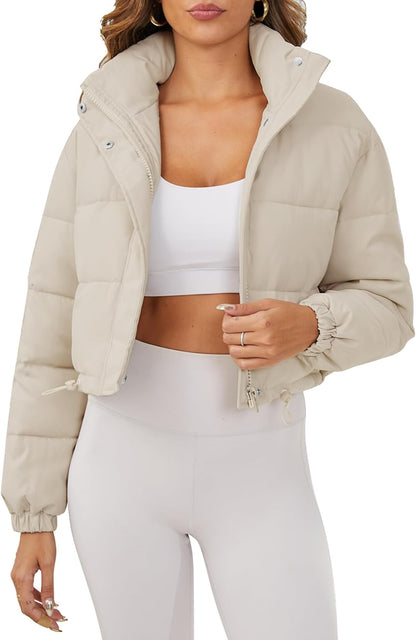 Cropped Puffer Jacket Long Sleeve Puffy Coat