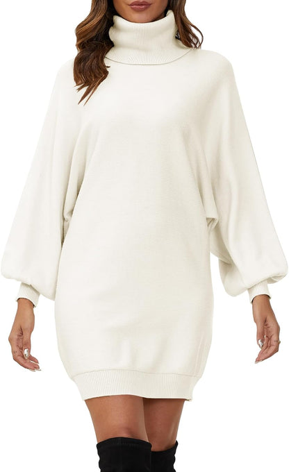 Women Turtleneck Casual Long Batwing Lantern Sleeve