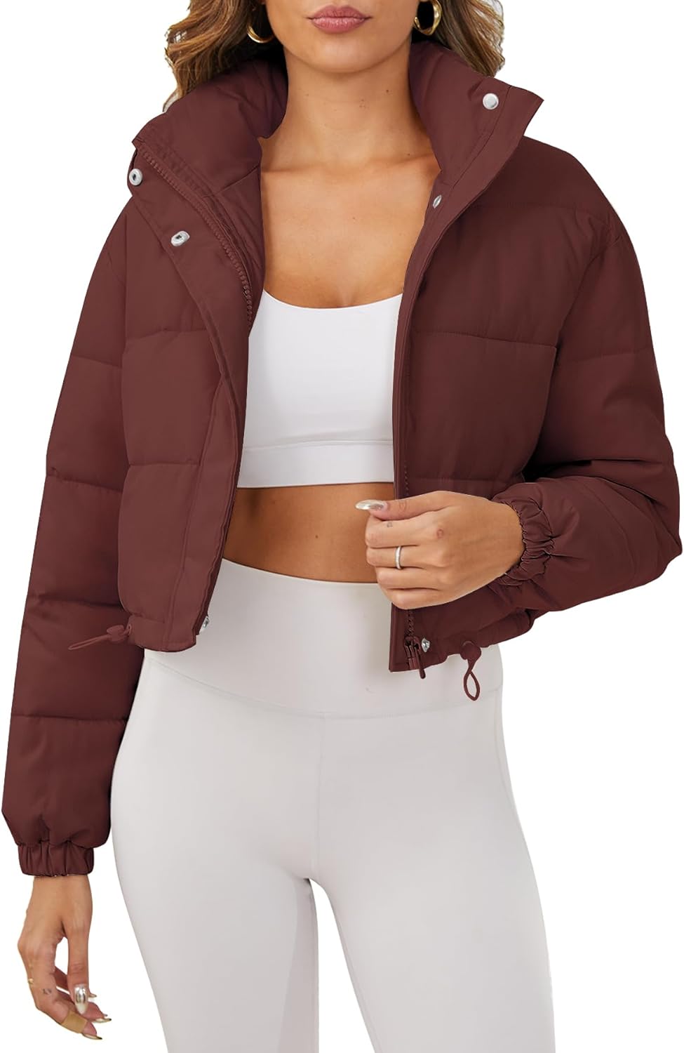 Cropped Puffer Jacket Long Sleeve Puffy Coat