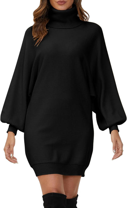 Women Turtleneck Casual Long Batwing Lantern Sleeve