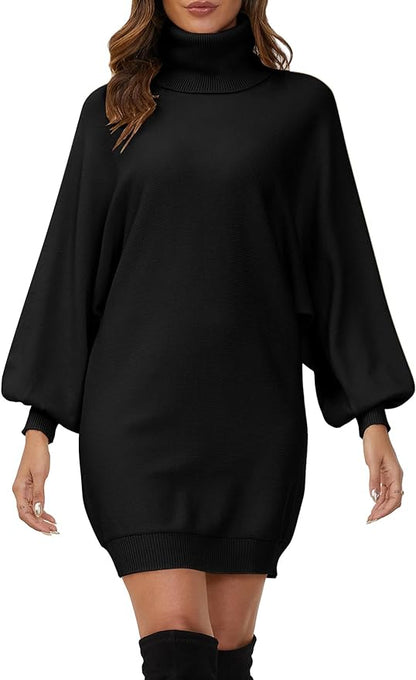 Women Turtleneck Casual Long Batwing Lantern Sleeve