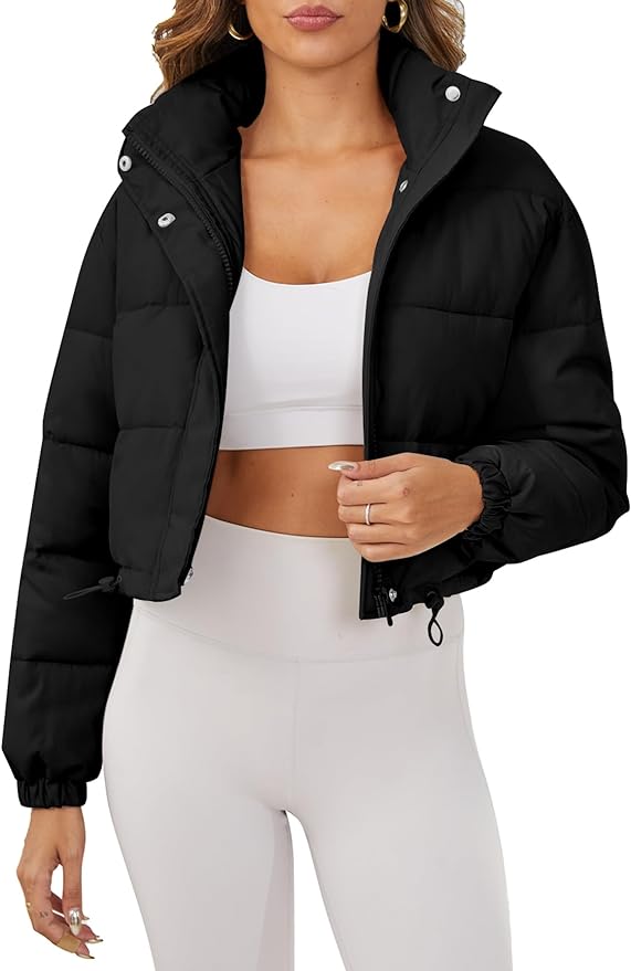 Cropped Puffer Jacket Long Sleeve Puffy Coat