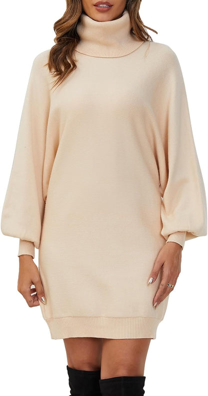 Women Turtleneck Casual Long Batwing Lantern Sleeve