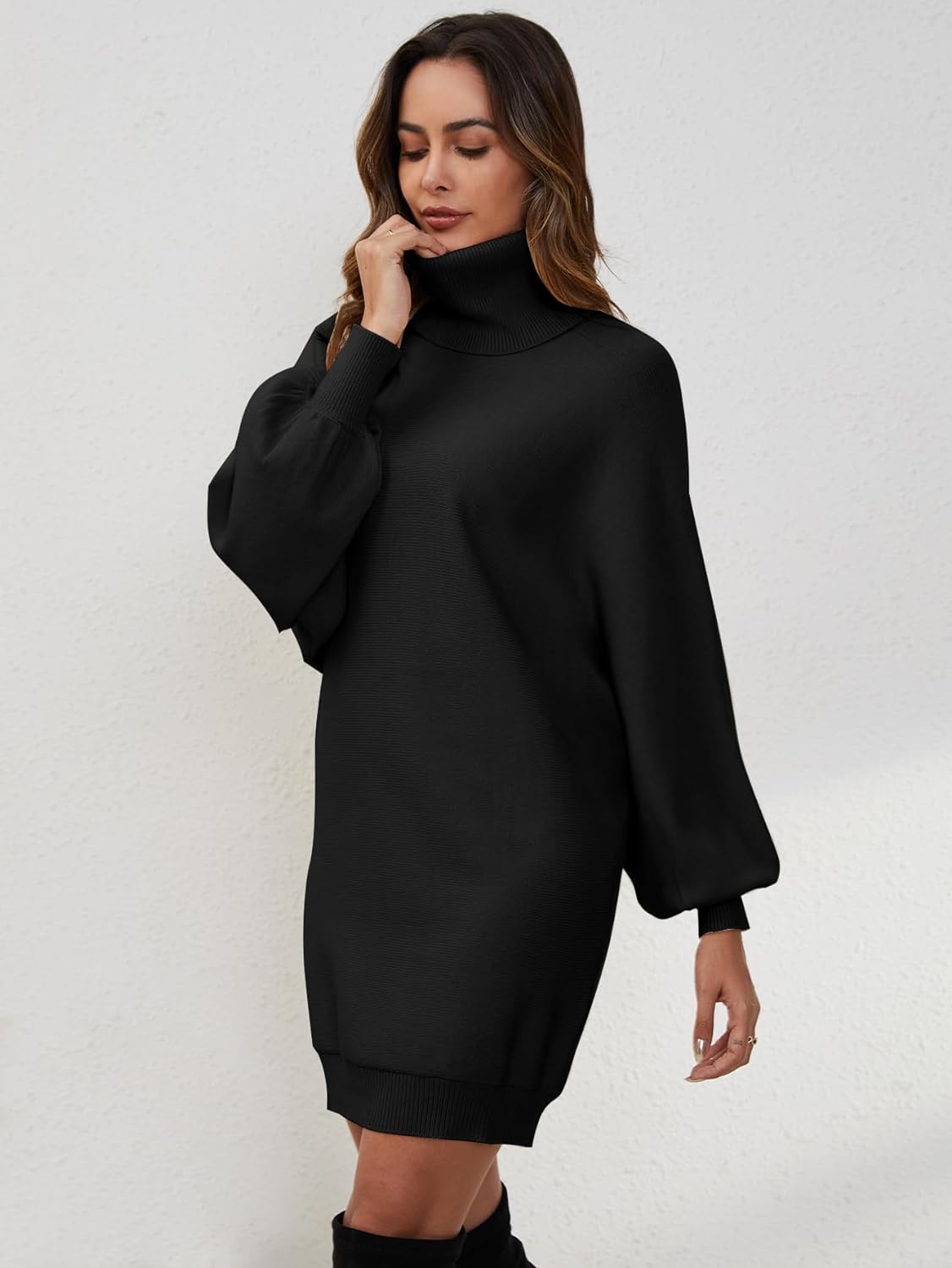 Women Turtleneck Casual Long Batwing Lantern Sleeve