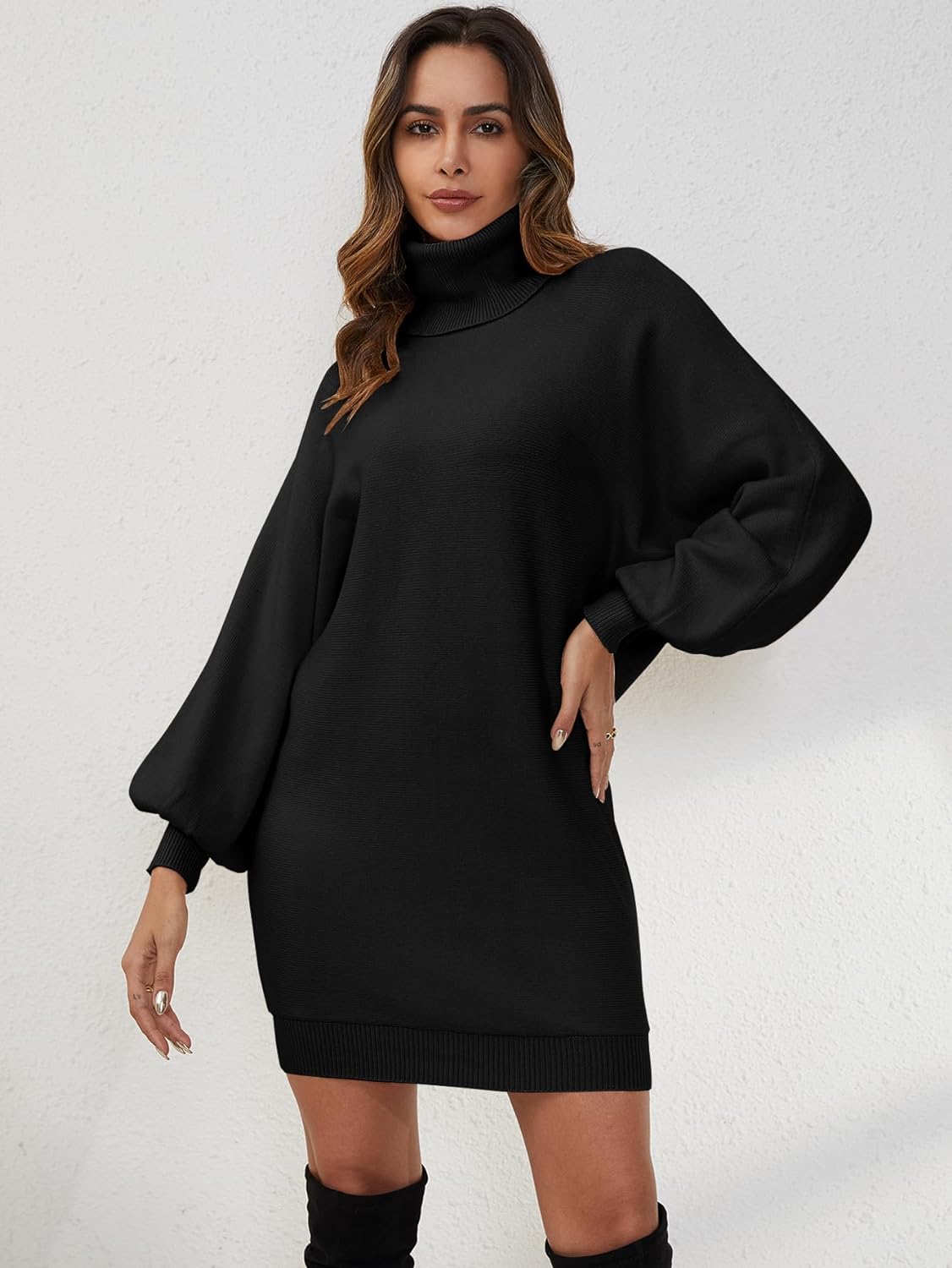 Women Turtleneck Casual Long Batwing Lantern Sleeve