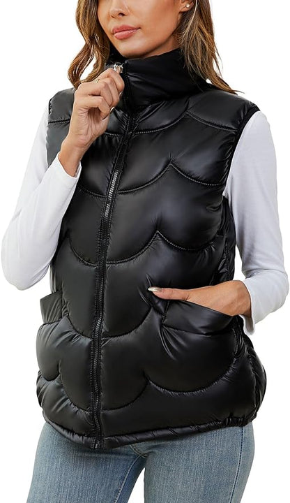 YKR Womens Puffer Vest Quilted Jacket Sleeveless Stand Collar Puffy Coat Outerwear Stand Collar Padded Gilet