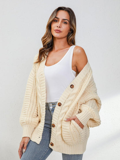 YKR Womens Chunky Cardigan Oversized Cable Knit Open Front Lantern Sleeve Cardigan Sweaters Warm Sweaters Coat with Pocket