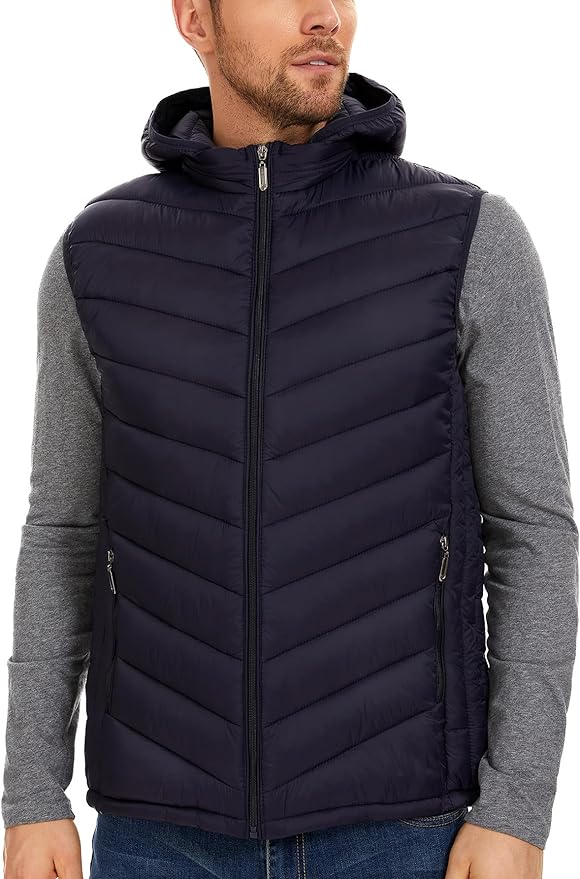 YKR Men's Winter Warm Down Coats Vest Zipper Sleeveless Hooded Puffer Jacket