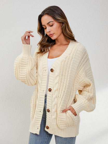 YKR Womens Chunky Cardigan Oversized Cable Knit Open Front Lantern Sleeve Cardigan Sweaters Warm Sweaters Coat with Pocket