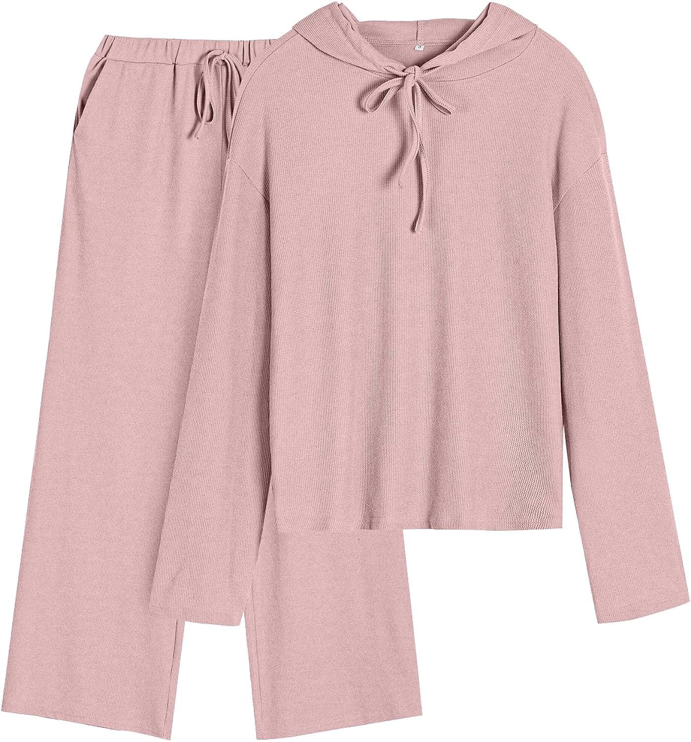 YKR Womens 2 Piece Loungewear Sets Knit Long Sleeve Sweatsuit Oversized Hoodie Lounge Set with Wide Leg Pants Tracksuit