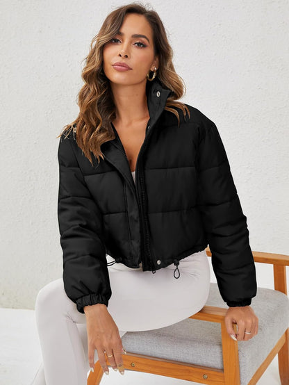 Cropped Puffer Jacket Long Sleeve Puffy Coat