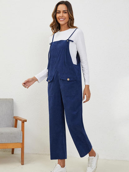 YKR Women's Overalls Corduroy Casual Loose Sleeveless Adjustable Tie Straps Jumpsuit with Pockets