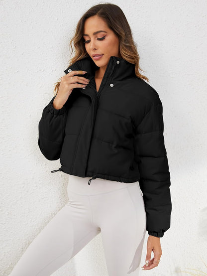 Cropped Puffer Jacket Long Sleeve Puffy Coat