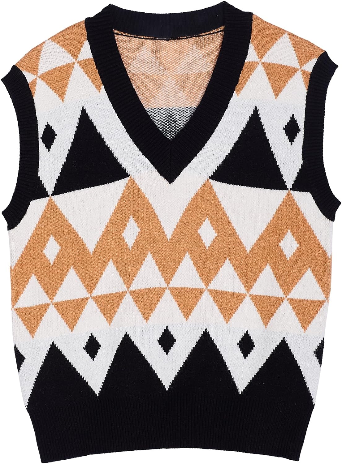 YKR Women's Sleeveless V Neck Knit Y2K Streetwear Preppy Style Loose Argyle Sweater Vest