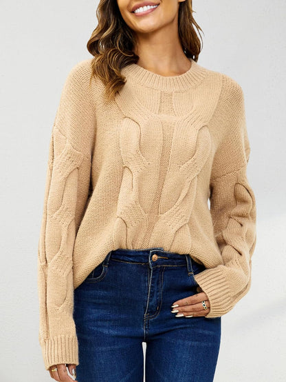 YKR Women's 2023 Crew Neck Sweater Long Sleeve Casual Solid Cable Knit Chunky Pullover Sweater Fall Winter