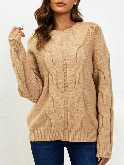 YKR Women's 2023 Crew Neck Sweater Long Sleeve Casual Solid Cable Knit Chunky Pullover Sweater Fall Winter