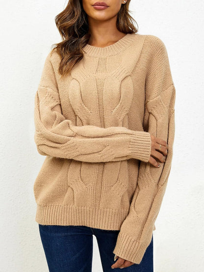 YKR Women's 2023 Crew Neck Sweater Long Sleeve Casual Solid Cable Knit Chunky Pullover Sweater Fall Winter